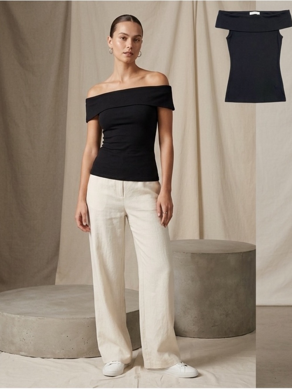 OAK + FORT Off-Shoulder Top in Black